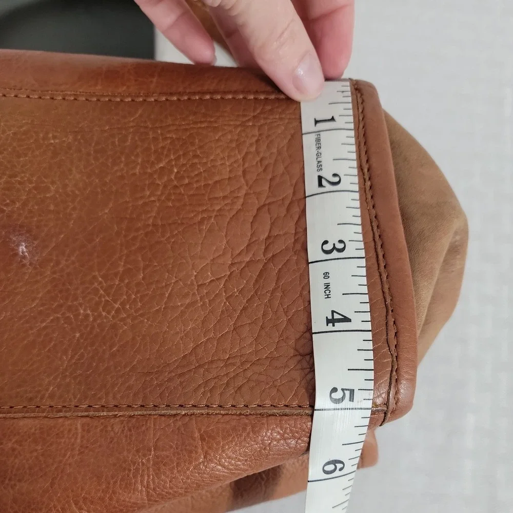 American Leather Co Lenox Triple Entry Satchel Tan Genuine Leather Shoulder Bag